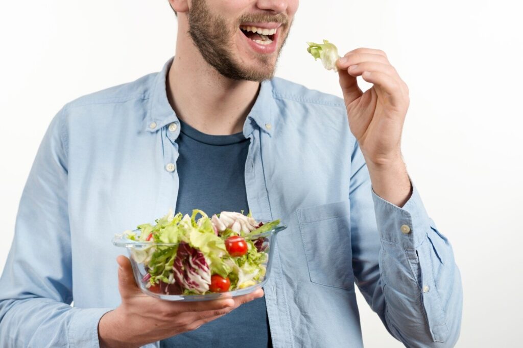 men eat health food